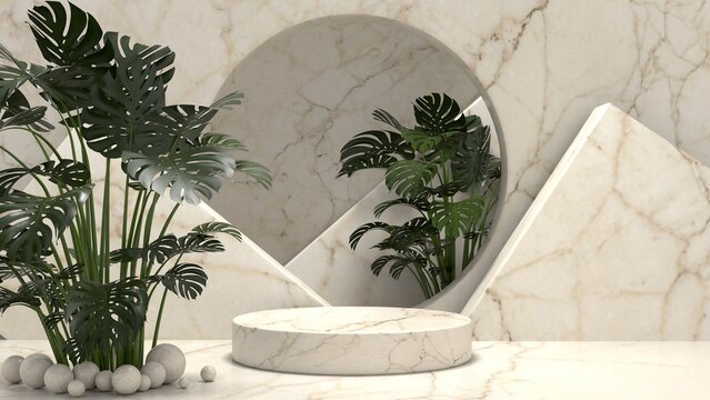 Podium display scene for cosmetic product and packate,3d render.