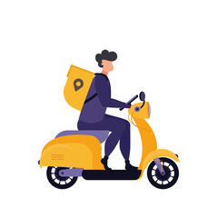 A man on a moped. Delivery concept. Isolated. Vector.