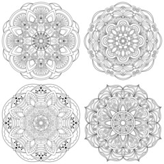 Colouring page, vector. Set of mandalas, clipart isolated on white background.