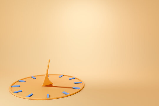 Minimalist sunclock on yellow background. Copy space
