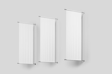 Mockup city roll up banners mounted, isolated over grey background