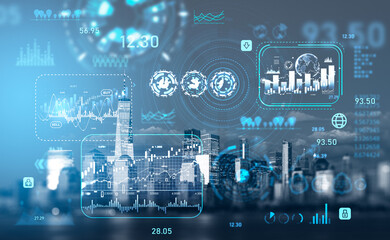 Graph chart with data, lines and numbers, forex diagrams and New York city