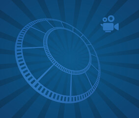 movie video sun beam abstract background with 3d round film reel