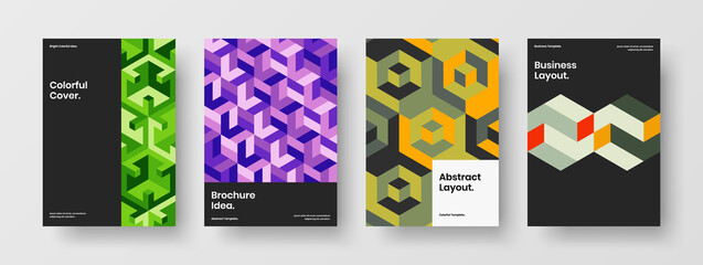 Clean geometric pattern annual report template collection. Modern postcard A4 design vector concept set.