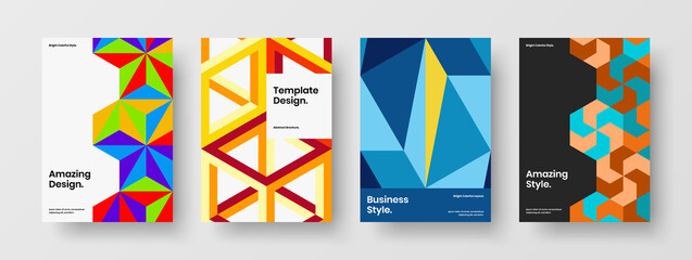 Obraz premium Fresh postcard A4 design vector illustration collection. Colorful geometric pattern corporate brochure concept composition.