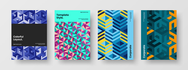 Simple catalog cover design vector layout set. Minimalistic mosaic hexagons presentation concept composition.