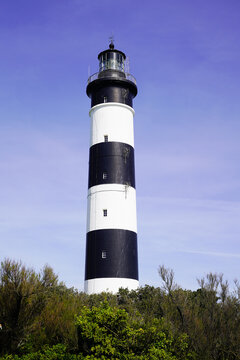 Phare de Chassiron in Island Oleron isle in French Charente with striped lighthouse in France