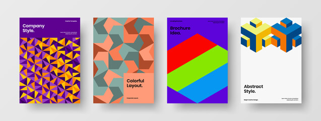 Obraz premium Unique geometric tiles corporate identity layout composition. Creative booklet design vector illustration collection.