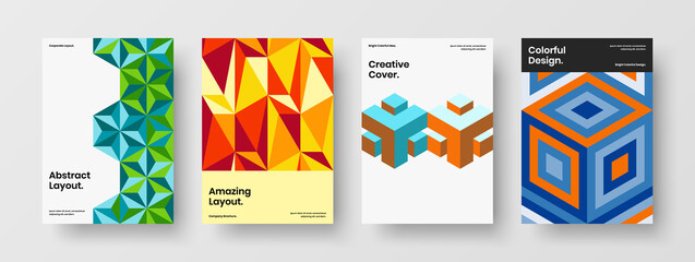 Simple book cover design vector template collection. Amazing geometric pattern poster layout bundle.