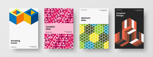 Original geometric pattern front page layout bundle. Abstract book cover A4 vector design illustration composition.