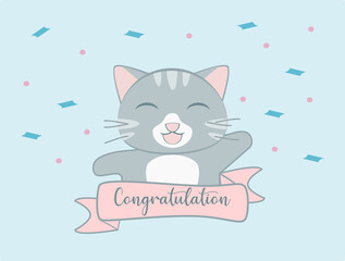 Cute cat template background with congratulation greeting