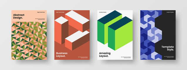 Fresh geometric pattern booklet illustration collection. Bright journal cover design vector concept bundle.