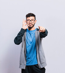 Fototapeta premium People zipping their mouth, man gesturing to keep a secret, isolated people zipping silence, A person signaling you to keep a secret