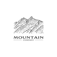 Vintage hand drawn mountains company textured vector logo design template