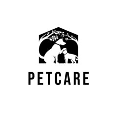 Pet care with dog and cat symbol logo design template