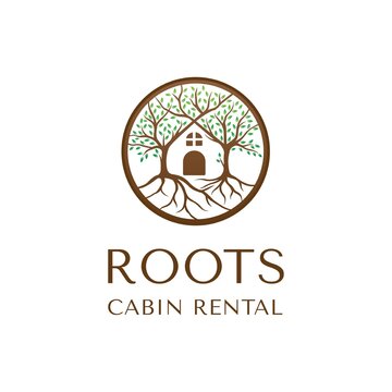 Roots cabin logo with tree symbol logo design template