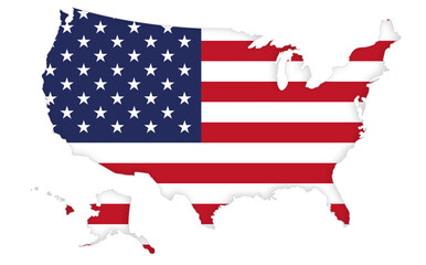 USA map with national flag on white background