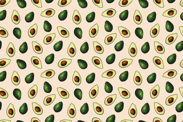 Orange and green avocado fruit pattern collage illustration background textile design