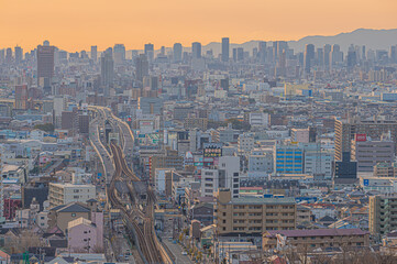 東大阪から見た大阪平野の夕景