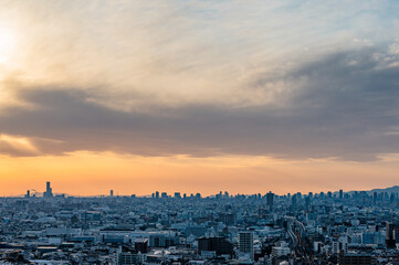 東大阪から見た大阪平野の夕景