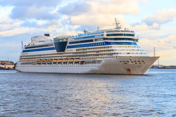 Cruise ship leaving port of Hamburg, Germany