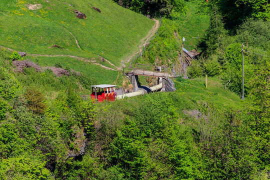 Reichenbachfall funicular (Reichenbachfall-Bahn) from Willigen, near Meiringen, to the famous Reichenbach Falls, Switzerland