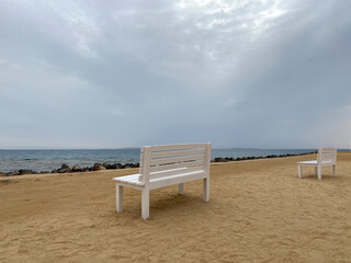 Fototapeta na wymiar Lonely bench with sea view