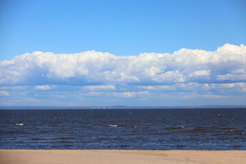 seascape Gulf of Finland in the Baltic Sea near the city of Kronstadt not far from St. Petersburg, beautiful sea background