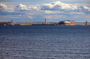 seascape Gulf of Finland in the Baltic Sea near the city of Kronstadt not far from St. Petersburg, beautiful sea background