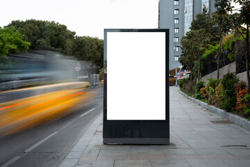 Blank billboard in the city traffic,copy space.Advertisement