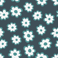 Seamless floral pattern based on traditional folk art ornaments. Colorful flowers on color background. Scandinavian style. Sweden nordic style. Vector illustration. Simple minimalistic pattern