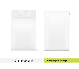 Realistic food bags mockup isolated on white background. Front view. Can be used on packaging, advertising, promo, etc. EPS10.	