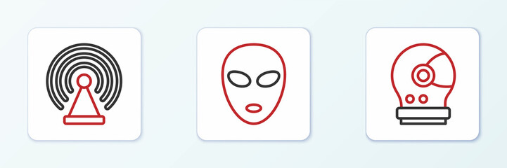 Set line Astronaut helmet, Radar and Alien icon. Vector