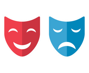 Set of Theater face mask icon, emotion actor comedy and drama symbol, festival sign vector illustration