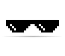 Fun retro pixel sun glass icon shadow, life style meme sunglasses thug, vector illustration