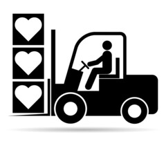 Forklift transport icon shadow, industry vehicle machine symbol, fork truck warehouse vector illustration