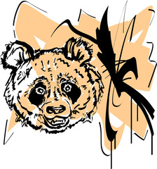 Vector bright silhouette of a  big panda in flat style on colored blur