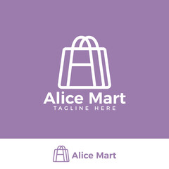 Letter A shop and mart logo with bag icon for e commerce and store logo