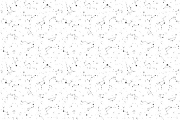 seamless monochrome pattern of constellations and stars - obrazy, fototapety, plakaty
