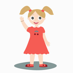 Happy and cheerful girl in a red dress. Vector illustration.