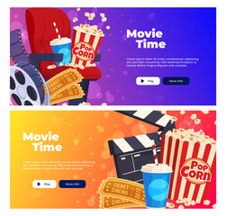 Movie poster template. Banner with the image of cinema elements. Online cinema, film festival. Vector illustration
