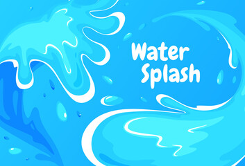 Banner of blue water splashes and waves. Vector illustration