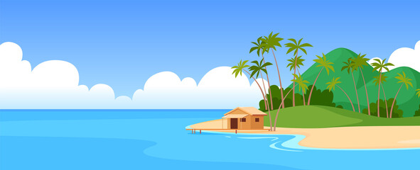 Fototapeta na wymiar Tropical island in the ocean sea. Exotic natural landscape. Summer vacation. Vector illustration