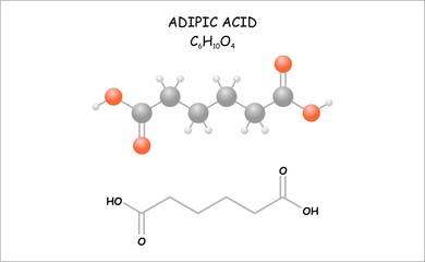 Stylized molecule model/structural formula of the flavor enhancer adipic acid.