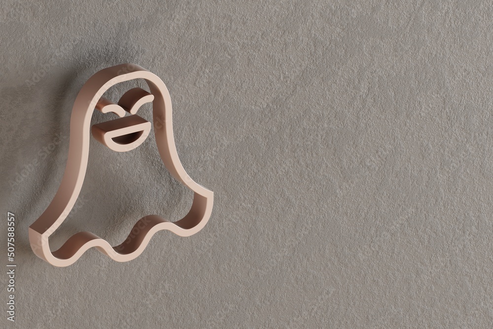 Poster beautiful abstract illustrations golden halloween ghost symbol icons on a gray wall background. 3d r