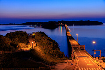 日没後の角島大橋　山口県下関市　 Tsunoshima Bridge after sunset. Yamaguchi-ken Shimonoseki city.	