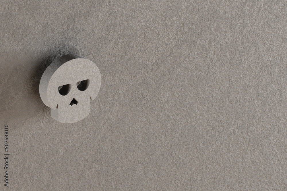 Poster beautiful abstract illustrations gray halloween skulls symbol icons on a gray wall background. 3d re