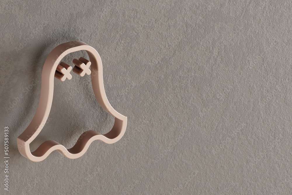 Poster Beautiful abstract illustrations Golden Halloween ghost symbol icons on a gray wall background. 3d rendering illustration. Background pattern for design.