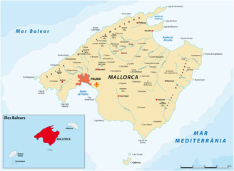 vector map of the spanish mediterranean island of Mallorca