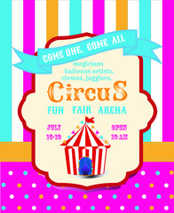 Universal ticket for circus performance. Used in web design, banners, posters, illustrations, backgrounds.

